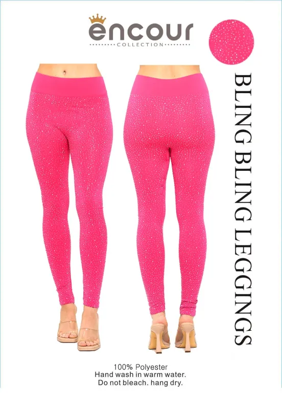 FUCHSIA LEGGINGS CLEAR STONES PLUS SIZE ( 0273 FUP ) made by Oh My Jewelry