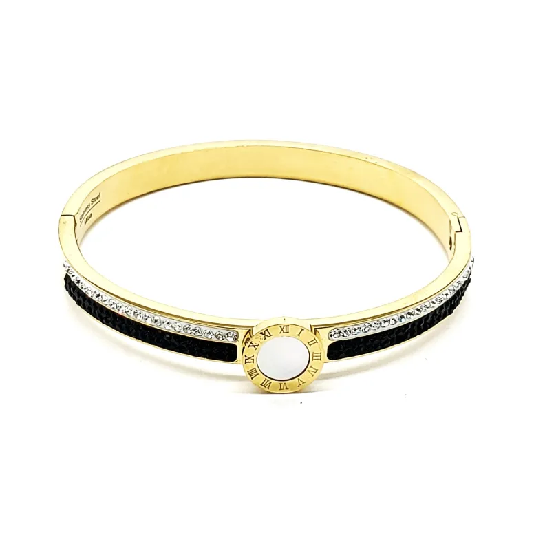 GOLD BANGLE BLACK WHITE STONES ( 6011 G ) sold by Oh My Jewelry