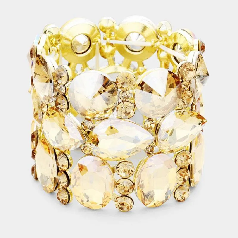 Gold Topaz Oval, Teardrop, and Round Shape Formal Stretch Bracelet ( 0036 2LT) sold by Oh My Jewelry