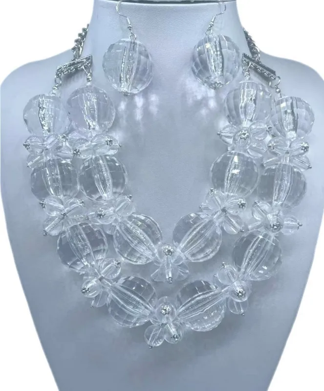 CLEAR BALL DOUBLE NECKLACE ( 2928 RHCL ) sold by Oh My Jewelry