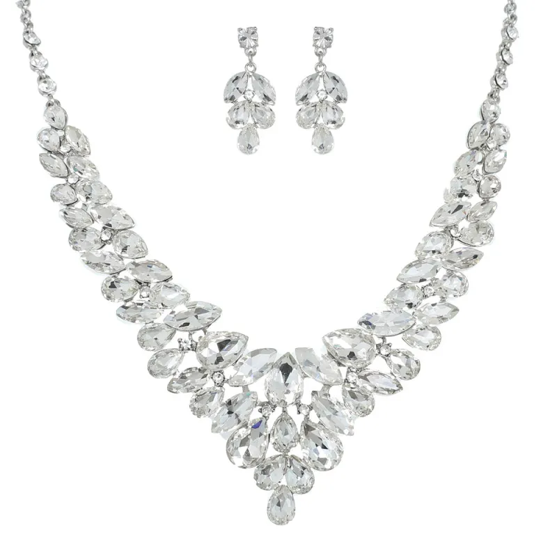 SILVER NECKLACE SET CLEAR STONES ( 12332 RCL ) sold by Oh My Jewelry