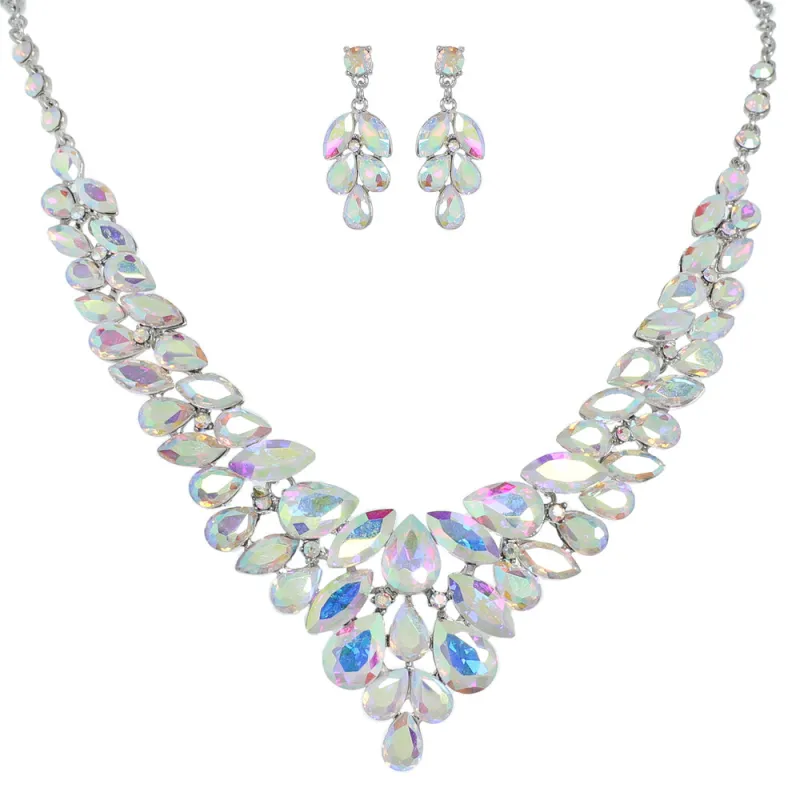 SILVER NECKLACE SET AB STONES ( 12332 RAB ) sold by Oh My Jewelry