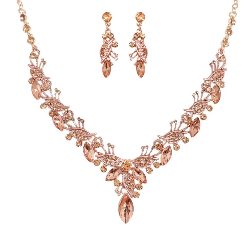 ROSE GOLD PEACH STONE NECKLACE SET ( 12322 RGPH ) sold by Oh My Jewelry