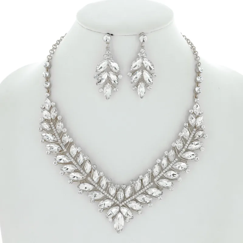 SILVER NECKLACE SET CLEAR STONES ( 11981 RCL ) sold by Oh My Jewelry