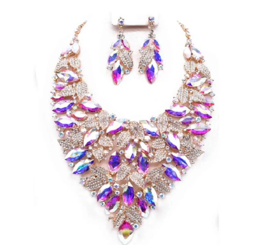 LARGE GOLD NECKLACE SET AB STONES ( 12694 GCA ) sold by Oh My Jewelry