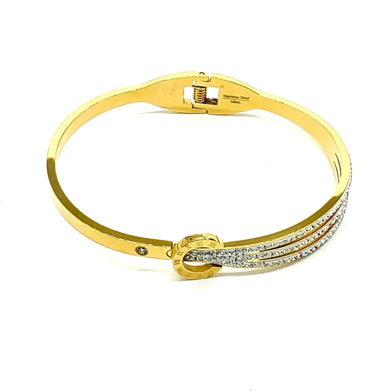 GOLD STAINLESS STEEL BANGLE CLEAR STONES ( 6014 ) sold by Oh My Jewelry