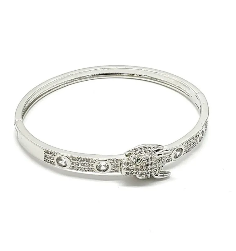 SILVER CAT BANGLE CLEAR STONES ( 6034 S ) made by Oh My Jewelry