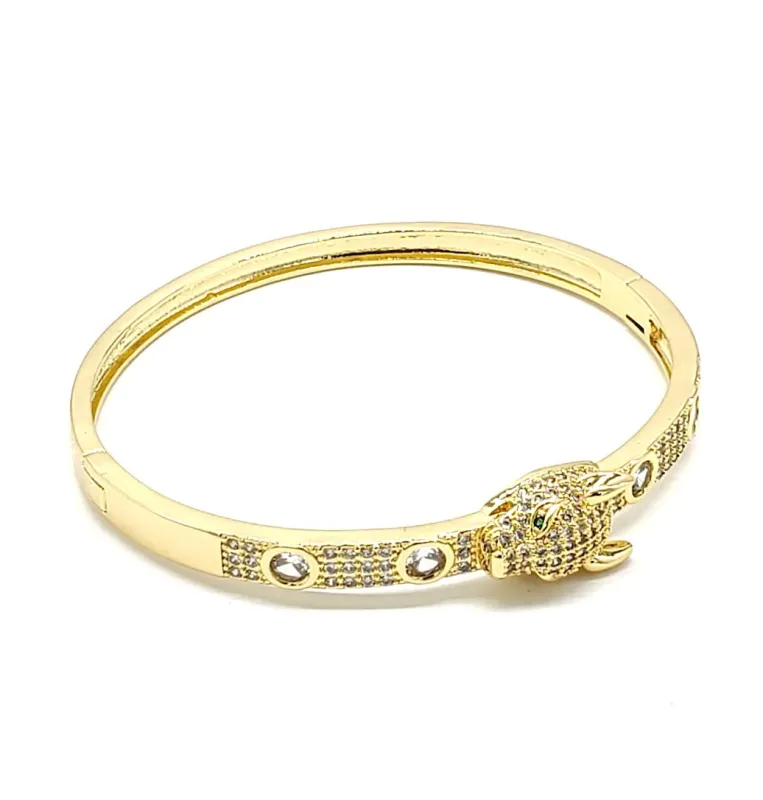 GOLD CAT BANGLE CLEAR STONES ( 6034 G ) made by Oh My Jewelry