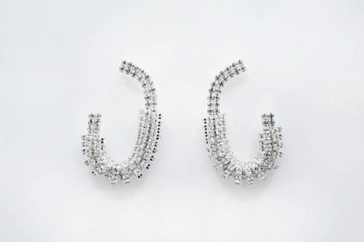 SILVER HOOP EARRINGS CLEAR STONES ( 5253 RH ) sold by Oh My Jewelry