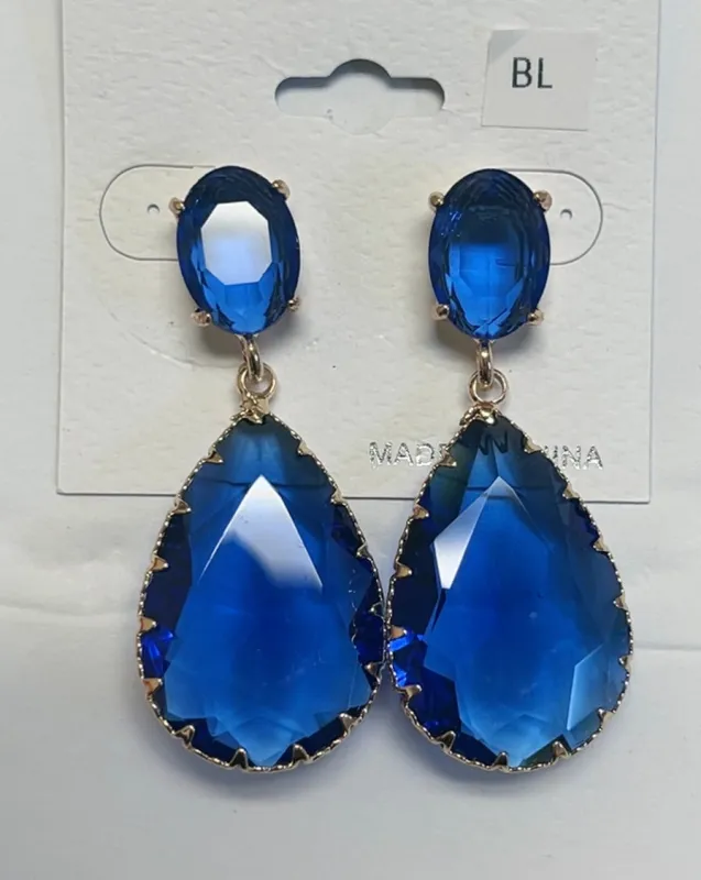 GOLD BLUE DANGLING EARRINGS ( 033698 GBL ) sold by Oh My Jewelry