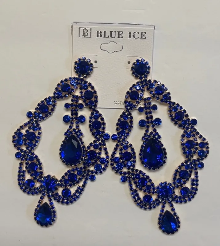 GOLD BLUE CHANDELIER EARRINGS ( 35188 GBL ) sold by Oh My Jewelry