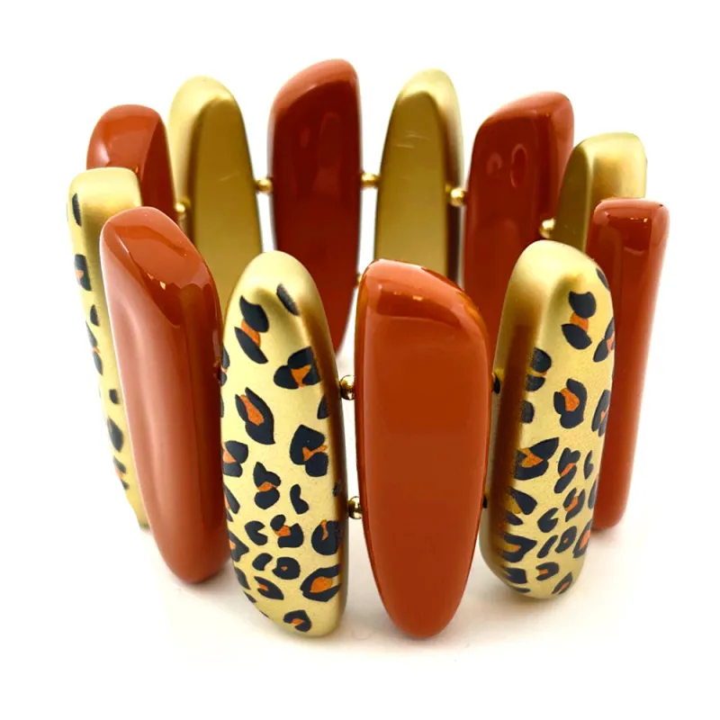 GOLD LEOPARD PRINT STRETCH BRACELET ( 10078 GLE ) sold by Oh My Jewelry