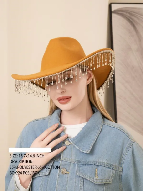 KHAKI COWBOY HAT DANGLING CHAINS ( 3358 KHAKI ) made by Alice + Olivia
