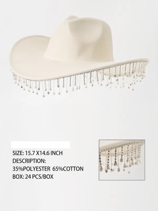 CREAM COWBOY HAT DANGLING CHAINS ( 3358 CREAM ) sold by Oh My Jewelry