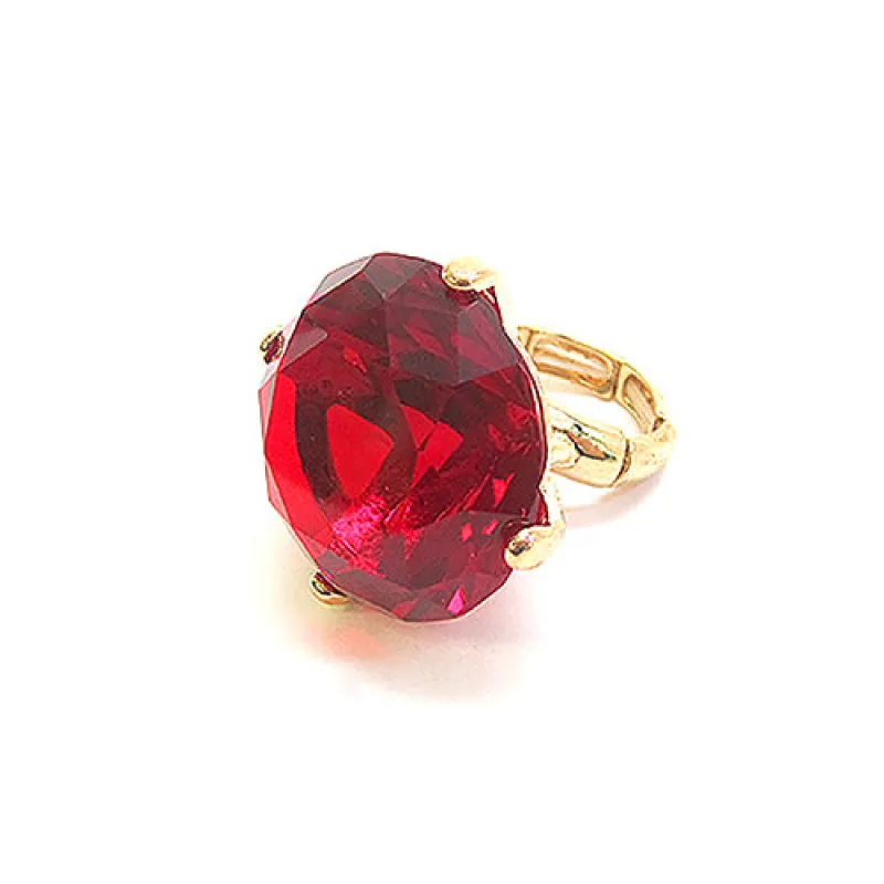 1.25" Gold Stretch Ring with Large RED Diamond Shape Stone ( 2001 GDLSM ) sold by Oh My Jewelry