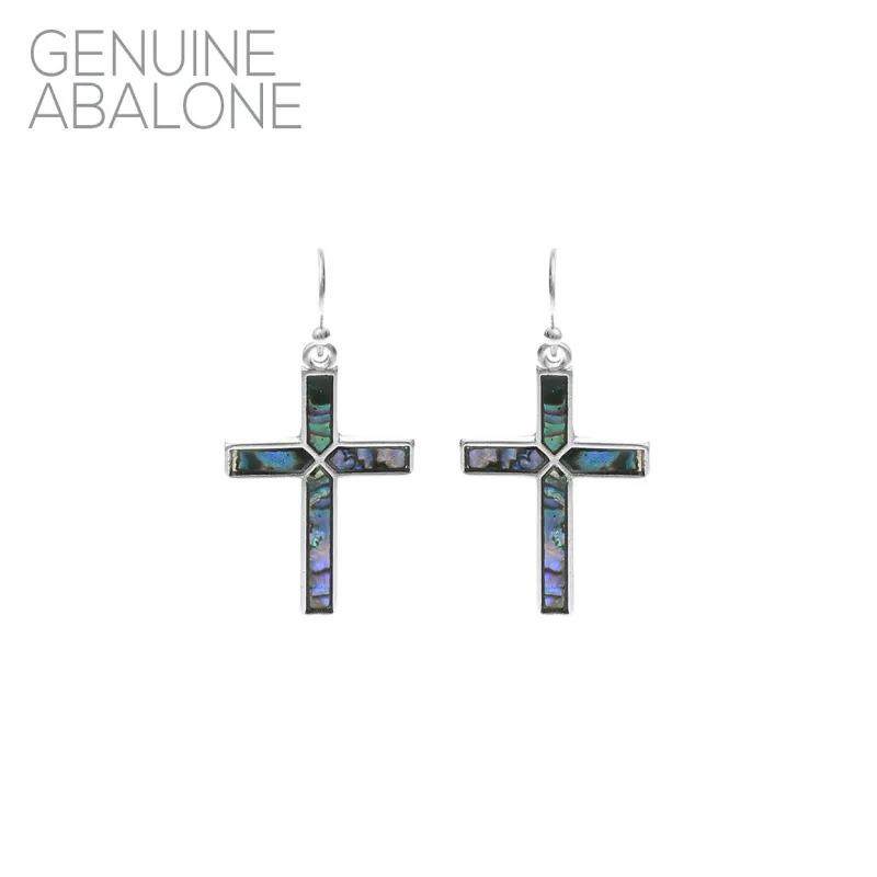 SILVER CROSS ABALONE EARRINGS ( 26975 VMMR ) sold by Oh My Jewelry