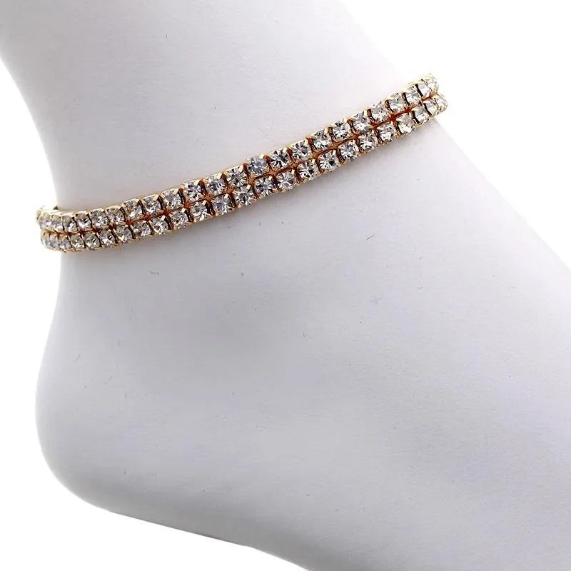 2 Line Gold Clear Rhinestone Stretch Anklet ( 80872 GCL ) made by Rebecca Minkoff