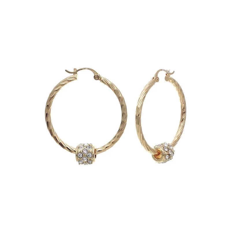 GOLD HOOP EARRINGS CLEAR STONES ( 0042 35 CRG ) sold by Oh My Jewelry