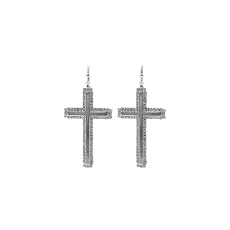 SILVER CROSS EARRINGS CLEAR STONES ( 28250 CRS ) sold by Oh My Jewelry