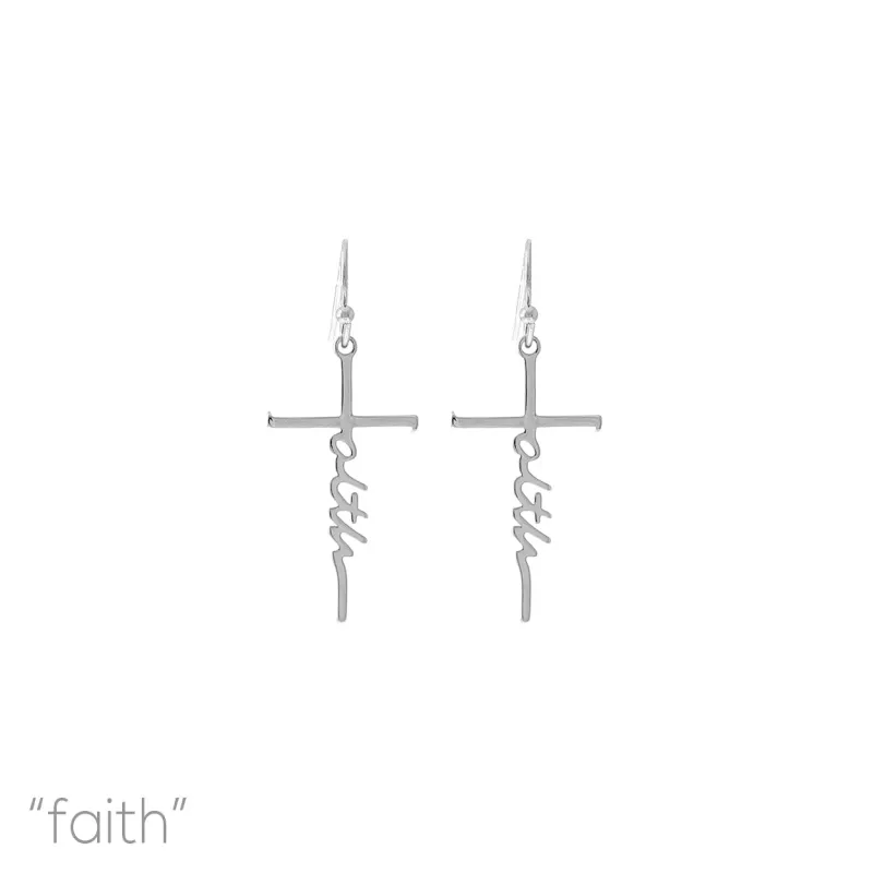 SILVER FAITH CROSS EARRINGS ( 27619 R ) sold by Oh My Jewelry