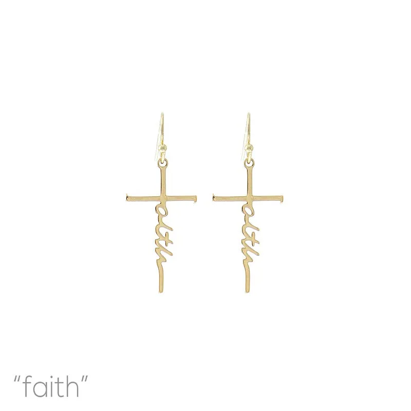 GOLD FAITH CROSS EARRINGS ( 27619 G ) sold by Oh My Jewelry