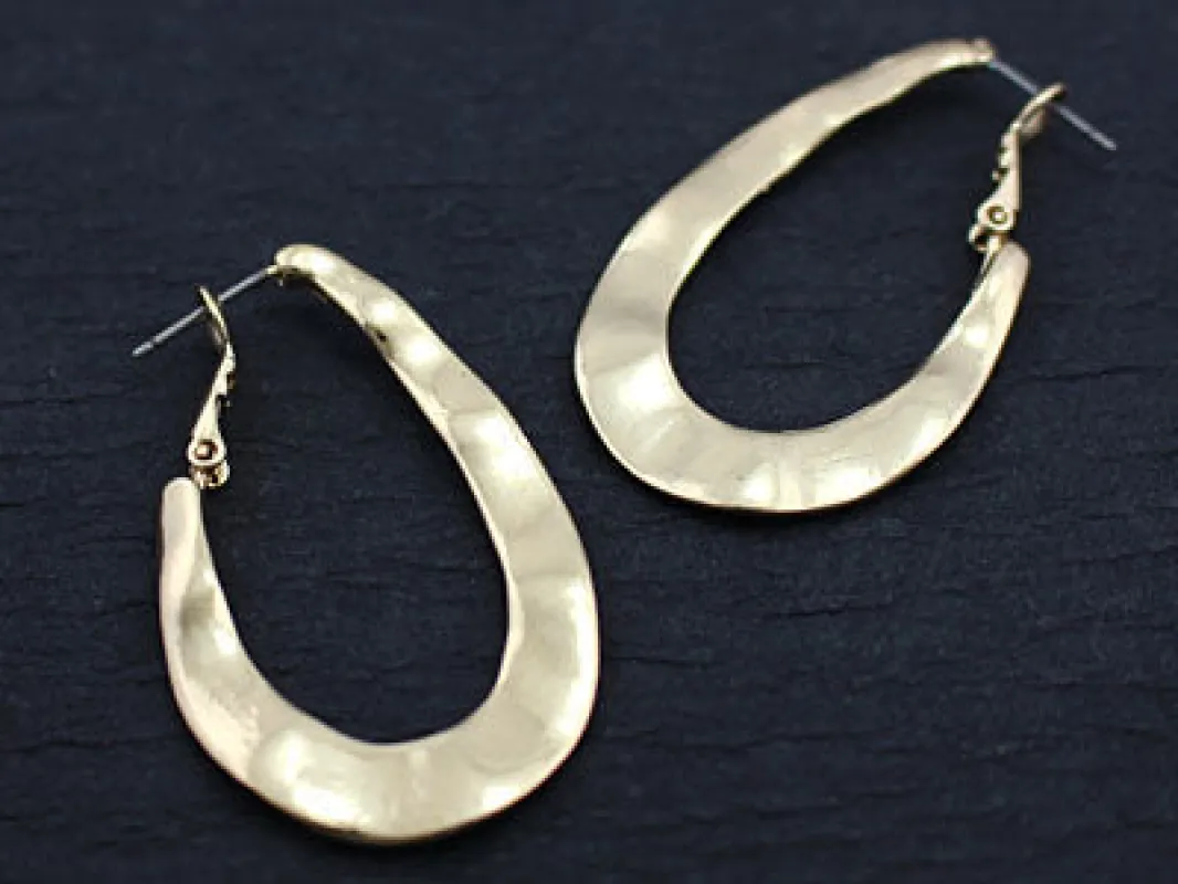 GOLD HAMMERED HOOP EARRINGS ( 70286 GD2 ) sold by Oh My Jewelry