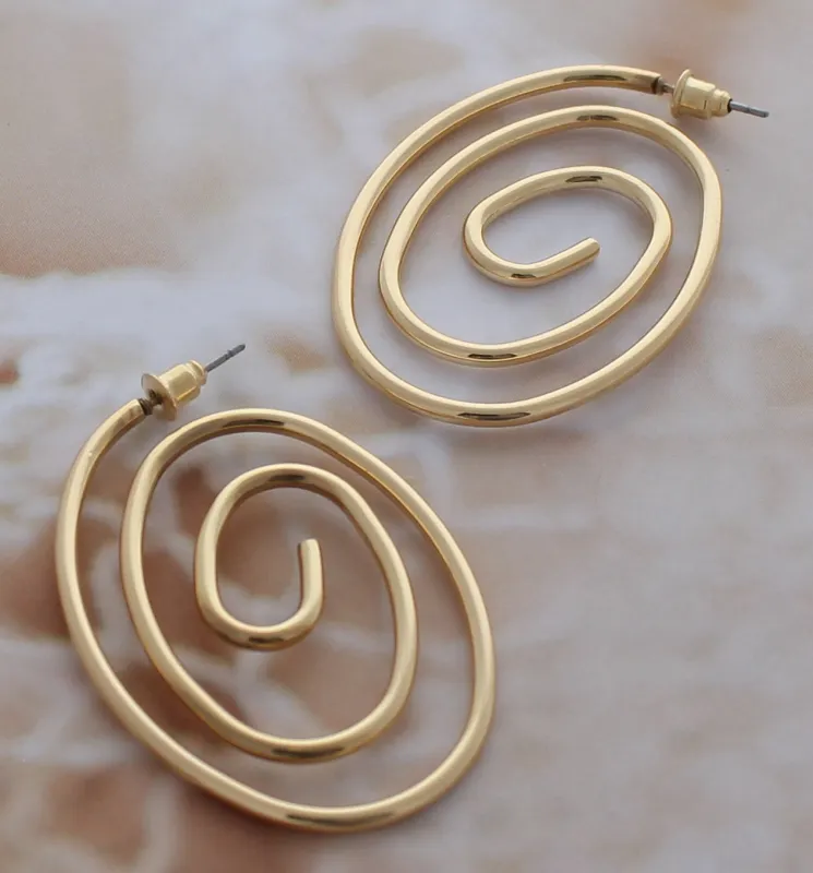 GOLD METAL SWIRL EARRINGS ( 287 G ) sold by Oh My Jewelry