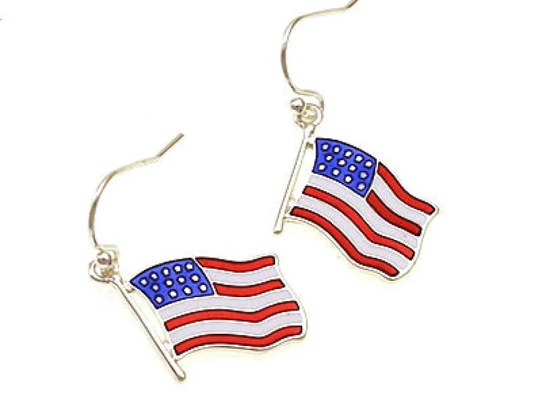 SILVER AMERICAN FLAG EARRINGS ( 78133 S ) sold by Oh My Jewelry