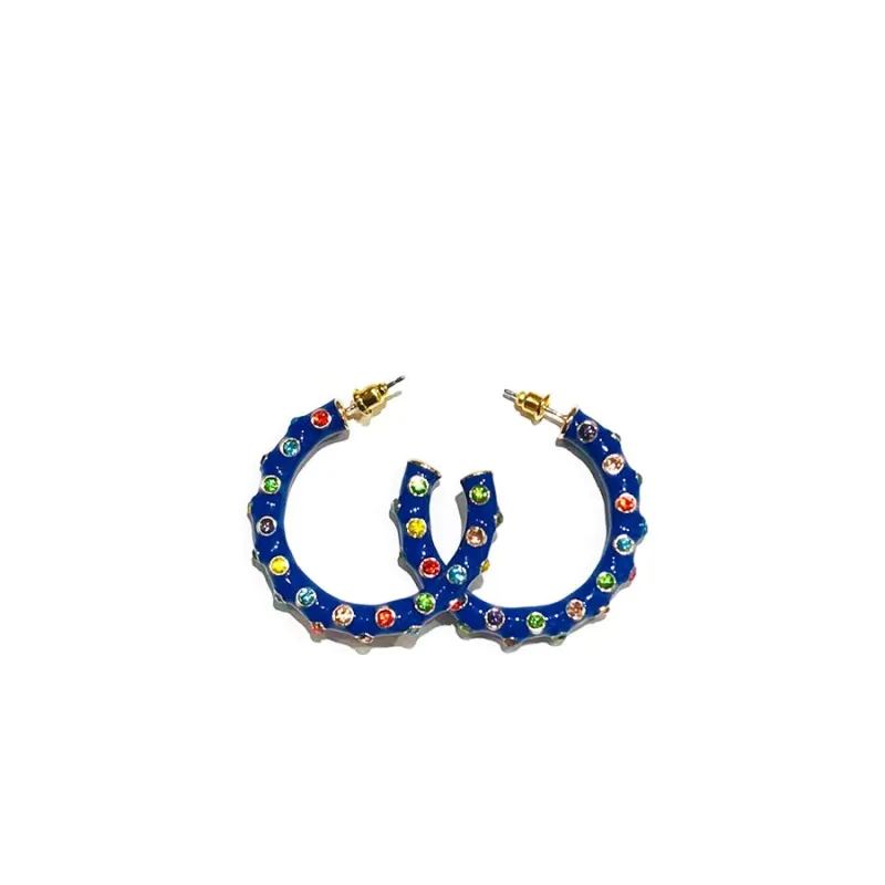 BLUE HOOP EARRINGS MULTI COLOR STONES ( 257 BL ) sold by Oh My Jewelry