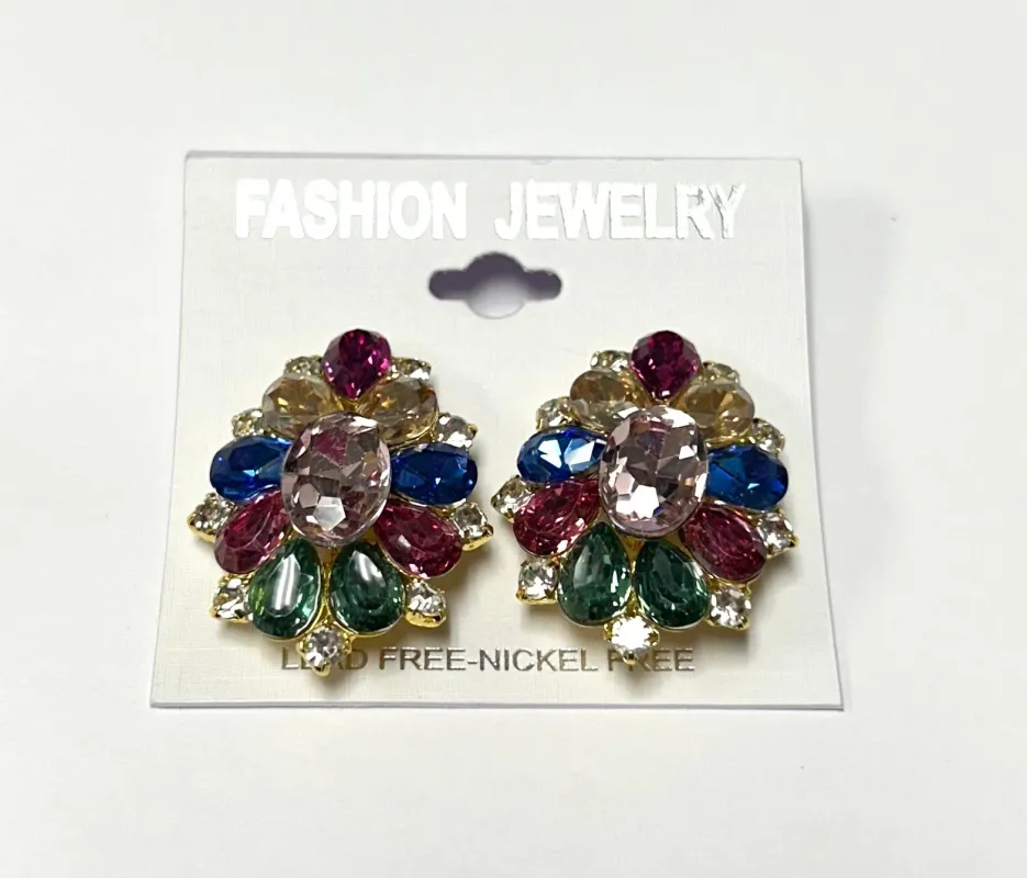GOLD CLIP ON EARRINGS MULTI COLOR STONES ( 3336 GMT ) sold by Oh My Jewelry