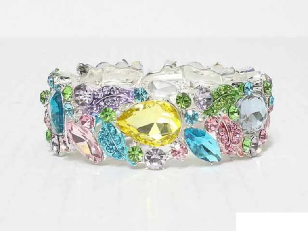 SILVER STRETCH BRACELET MULTI COLOR STONES ( 8868 SLMUT ) sold by Oh My Jewelry