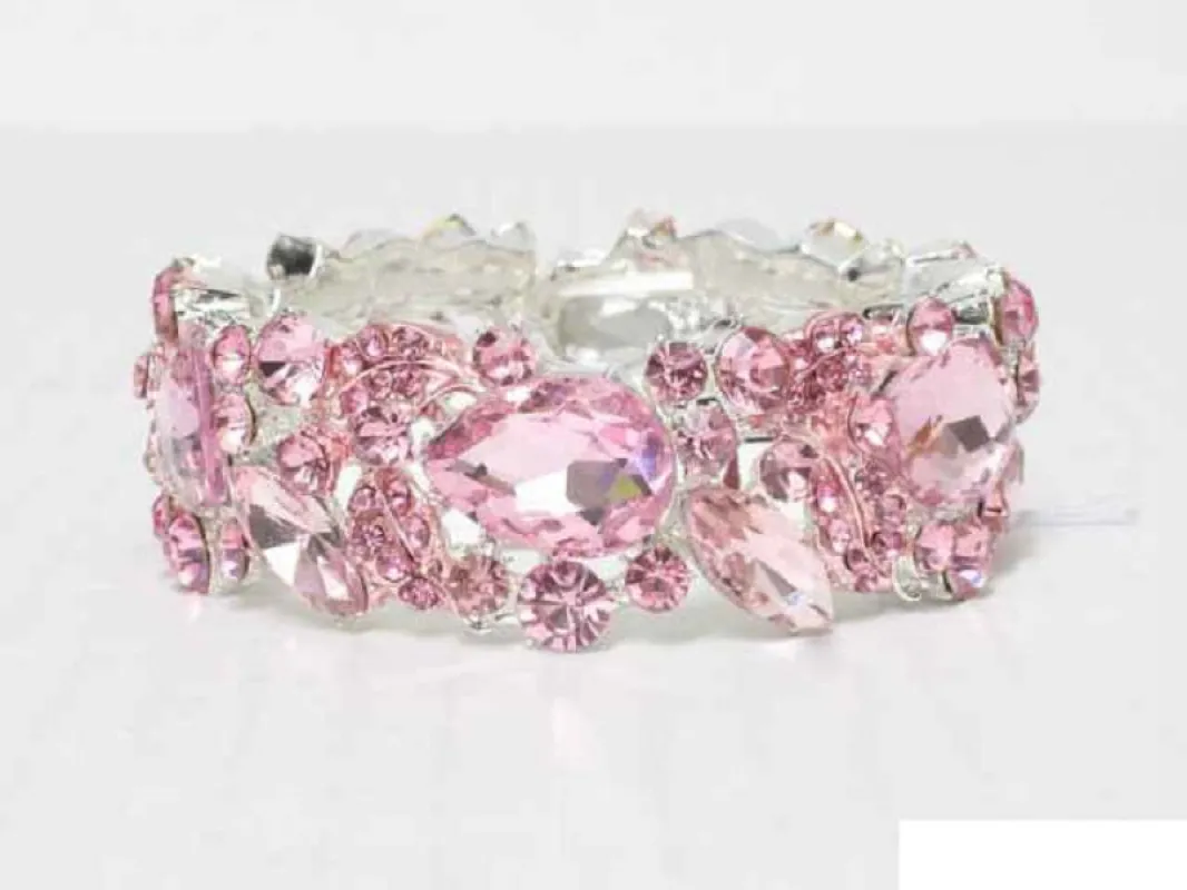 SILVER STRETCH BRACELET PINK STONES ( 8868 SLROS ) sold by Oh My Jewelry