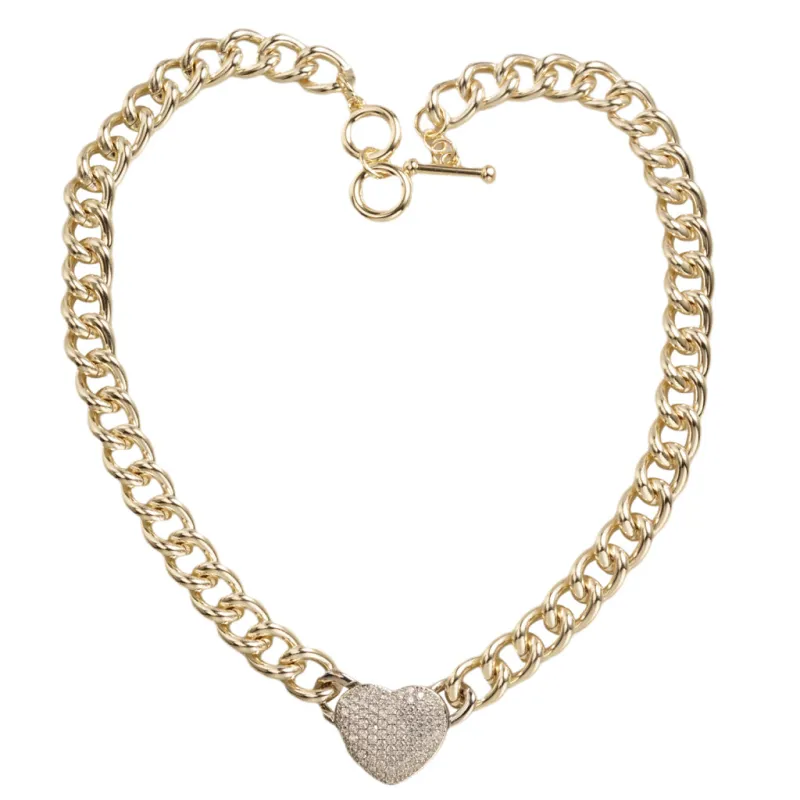 GOLD NECKLACE HEART PENDANT CLEAR CZ CUBIC ZIRCONIA STONES ( 6944 K ) sold by Oh My Jewelry