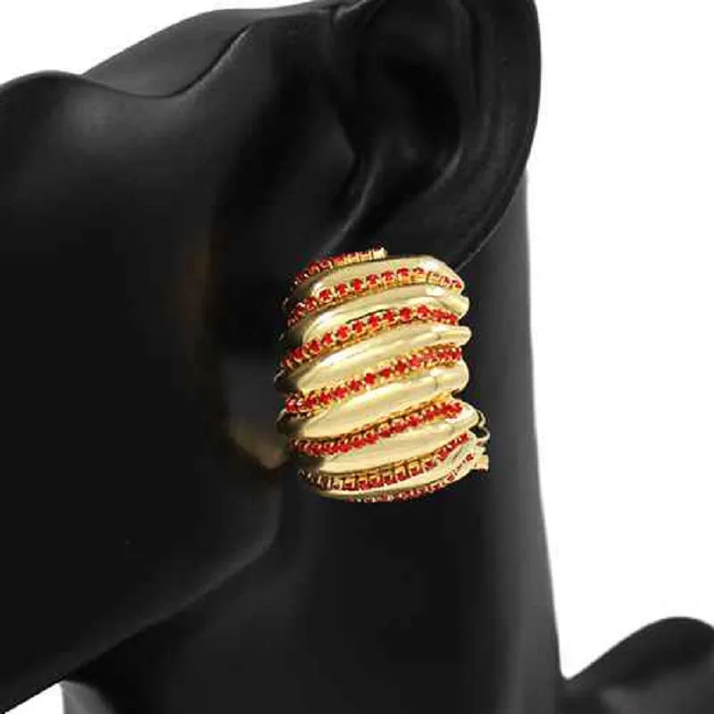 GOLD HOOP EARRINGS RED STONES ( 2541 GDLSM ) sold by Oh My Jewelry