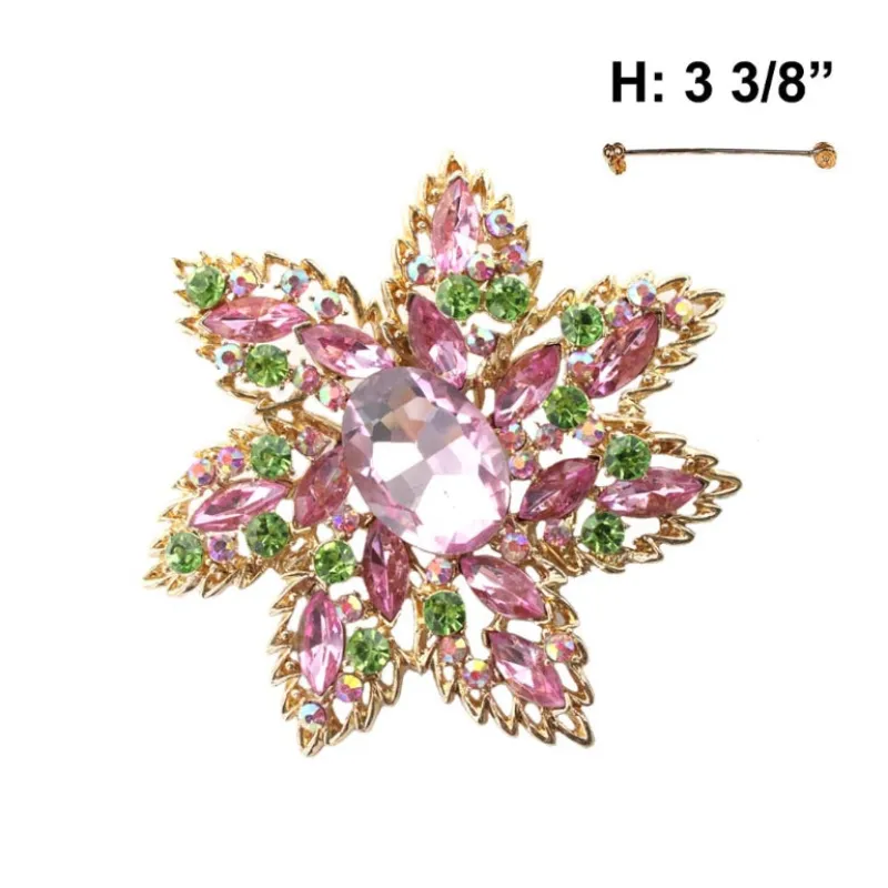 GOLD PINK GREEN STONE FLOWER BROOCH ( 5845 GPL ) sold by Oh My Jewelry