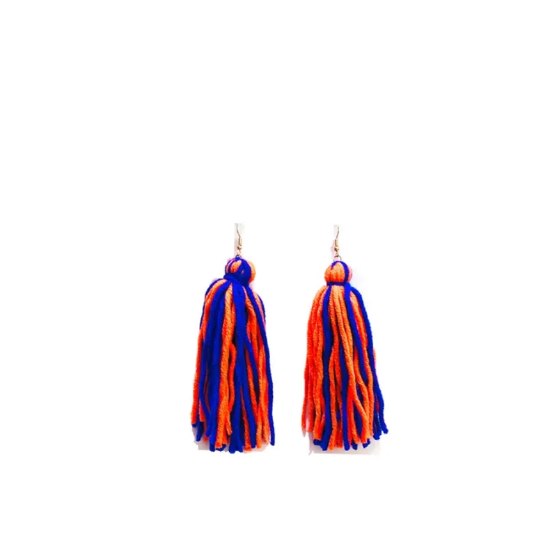 ORANGE BLUE THREAD EARRINGS ( 95-1 ) made by Oh My Jewelry