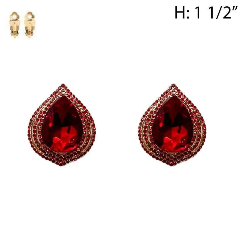 GOLD CLIP ON EARRINGS RED STONES ( 202 GRD ) sold by Oh My Jewelry