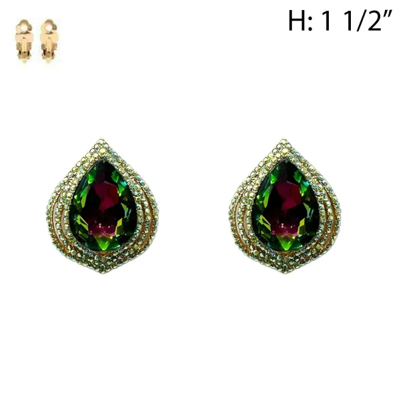 GOLD CLIP ON EARRINGS GREEN AB STONES ( 202 GRB ) sold by Oh My Jewelry