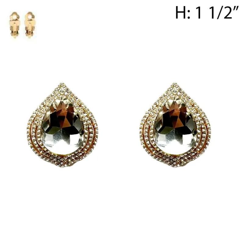 GOLD CLIP ON EARRINGS CLEAR STONES ( 202 GCL ) sold by Oh My Jewelry