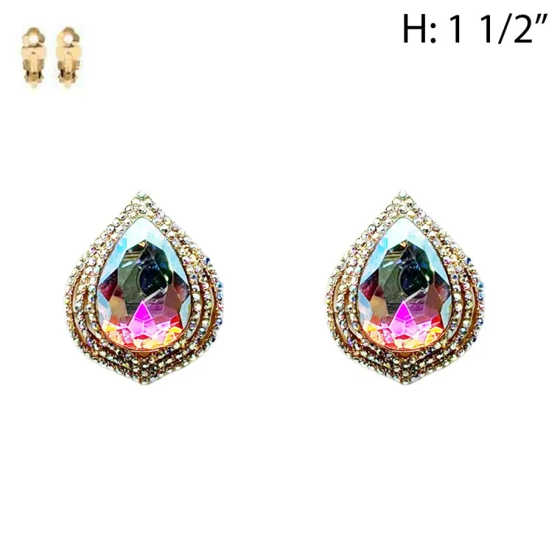 GOLD CLIP ON EARRINGS AB STONES ( 202 GAB ) sold by Oh My Jewelry