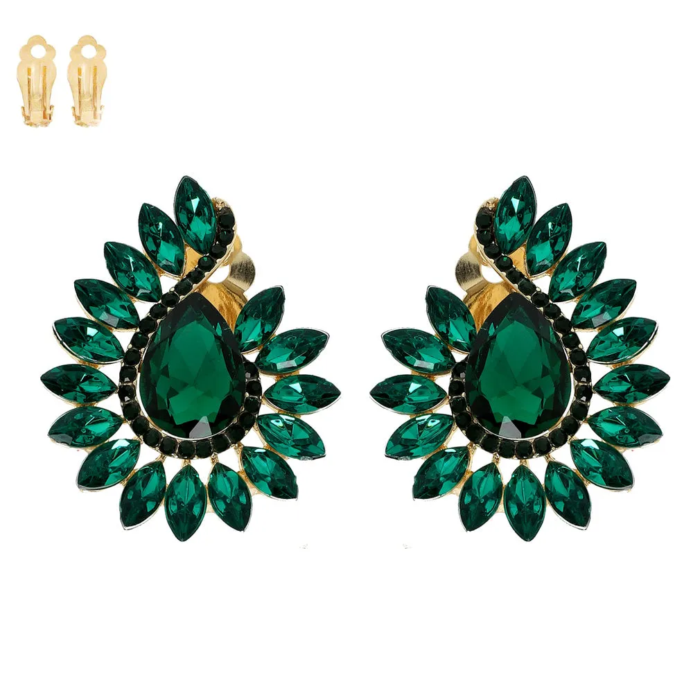 GOLD GREEN STONE CLIP ON EARRINGS ( 199 GGR ) sold by Oh My Jewelry
