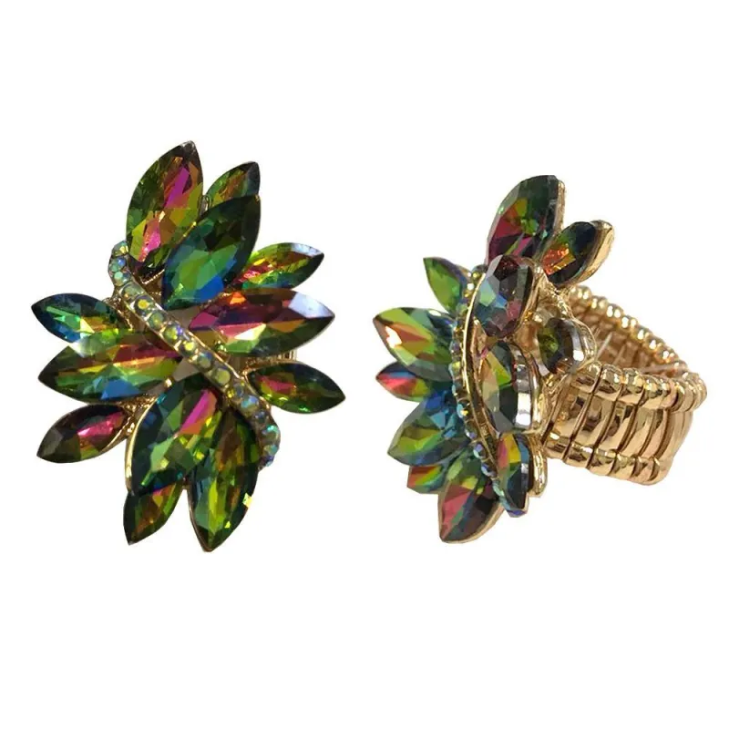 GOLD STRETCH RING WITH IRIDESCENT RHINESTONES ( 70 GRB ) sold by Oh My Jewelry