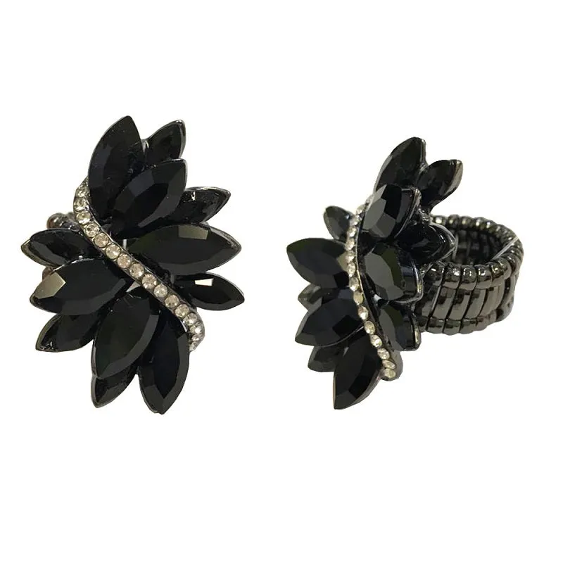 HEMATITE STRETCH RING WITH BLACK RHINESTONES ( 70 BJT ) sold by Oh My Jewelry