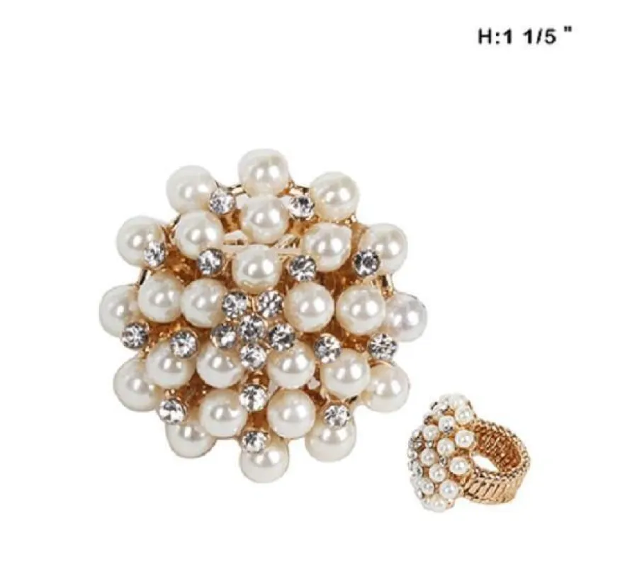 Cream Pearl and Clear Rhinestone Cluster Gold Stretch Ring ( 5 ) sold by Oh My Jewelry