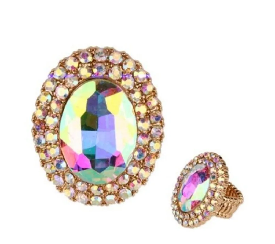 Gold AB Oval Stone Stretch Ring ( 49 GAB ) sold by Oh My Jewelry