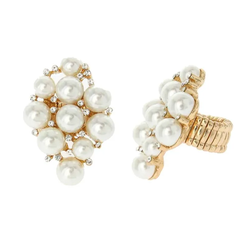 GOLD STRETCH RING WITH CREAM PEARLS ( 215 CR ) sold by Oh My Jewelry