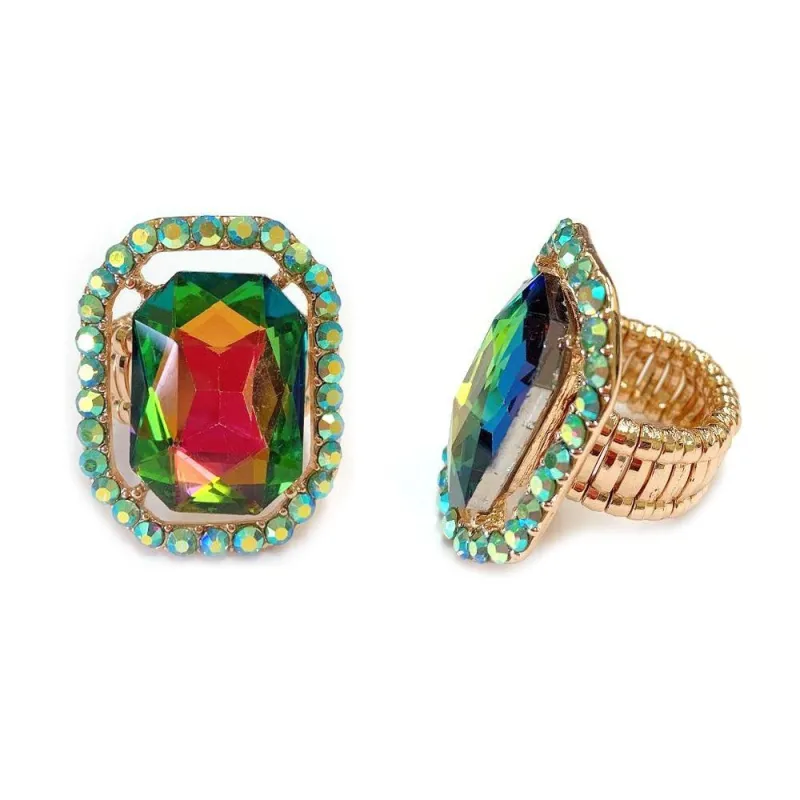 GOLD STRETCH RING GREEN AB STONES ( 168 GRB ) sold by Oh My Jewelry