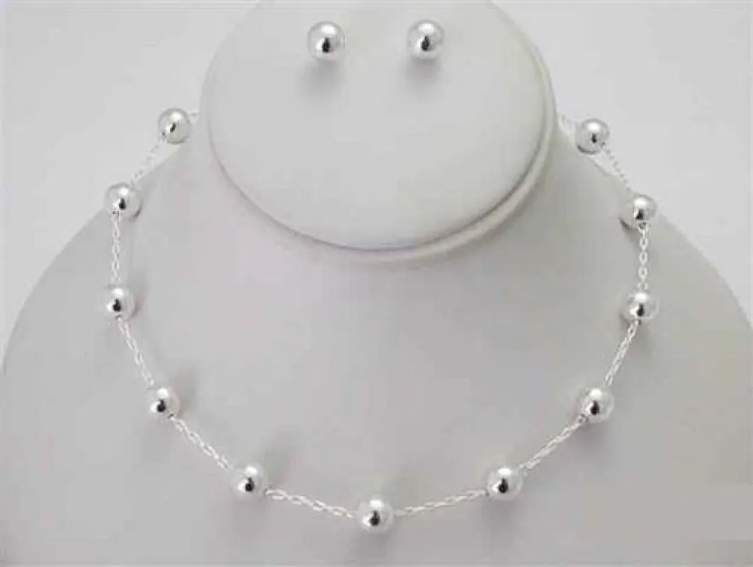 Silver Ball Necklace with Ball Stud Earrings ( 3949 S ) sold by Oh My Jewelry