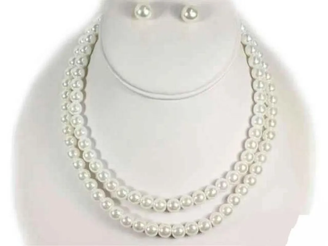 10mm Double White Pearl Necklace Set ( 10769 SWH ) sold by Oh My Jewelry
