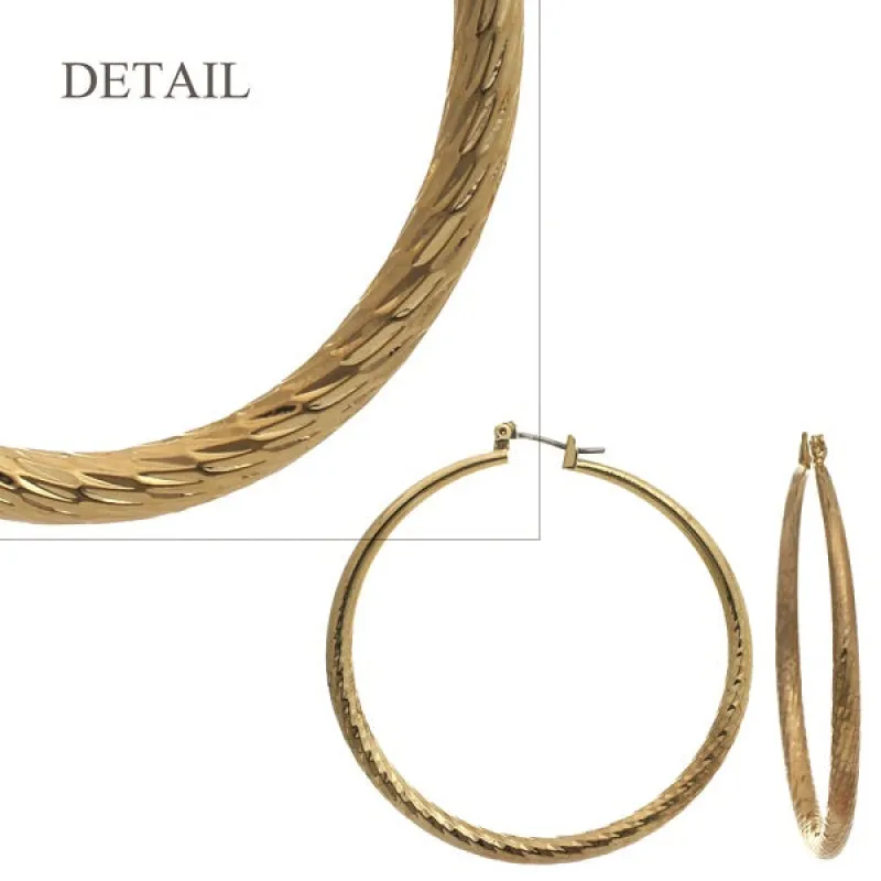 2" Gold Hollow Hoop Diamond Cut Earrings ( 352 G ) sold by Oh My Jewelry